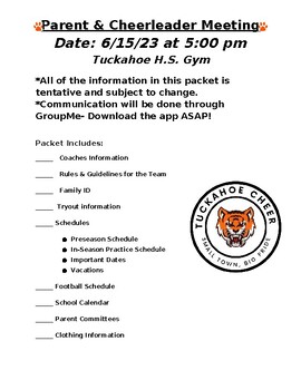 Preview of Cheerleading Tryout Packet