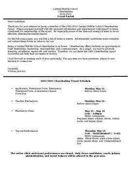 Preview of Cheerleading Tryout Packet *EDITABLE* - Middle School or High School- EXTENSIVE!