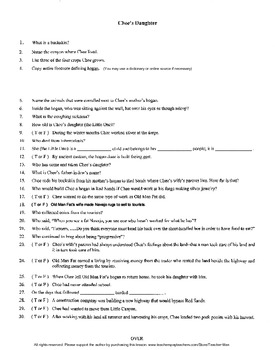 Preview of Chee's Daughter Platero Miller Complete Guided Reading Worksheet