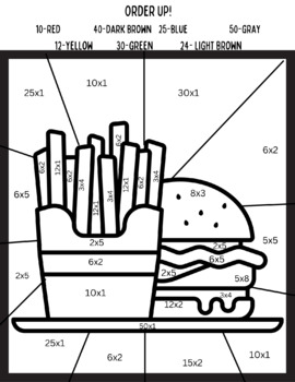 Preview of Cheeseburger Multiplication Color by Number- Multiplication Facts