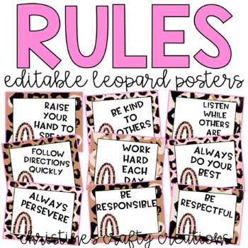 Leopard Classroom Rules Posters l Editable by Christine's Crafty Creations