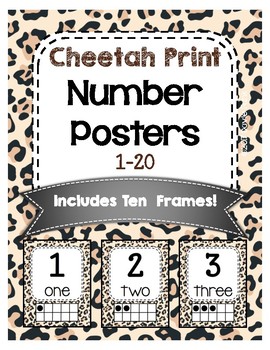 Preview of Classroom Decor Cheetah Print Classroom Number Posters 1-20