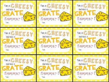 Preview of Cheez-It, Cheetos, Cheese Snack End of Year Gift Tag- Take it cheesy and have a