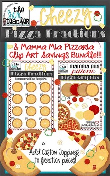 Preview of Cheezy Pizza Fractions & Pizza Toppings Clip Art Savings Bundle