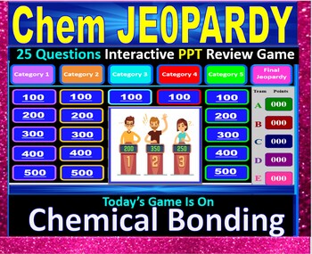 Preview of Chemical Bonding: Chem Jeopardy Interactive PPT Review Game - 25 Questions
