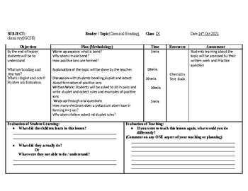 Preview of Chemical Bonding (Chemistry, Science) Editable daily lesson plans for grade 5th+