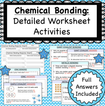 Preview of Chemical Bonding (Covalent, Ionic and Metallic) Worksheets