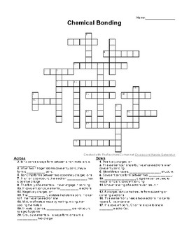Chemical Bonding Crossword Puzzle And Answer Key By Soltis S Science