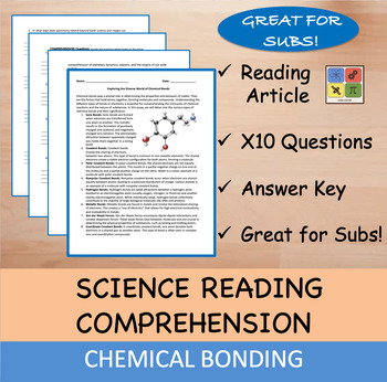 Preview of Chemical Bonding - Reading Passage and x 10 Questions (EDITABLE)