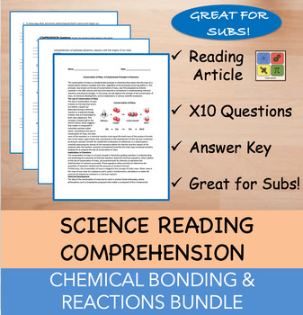 Preview of Chemical Bonding and Reactions Reading Comprehension Science BUNDLE