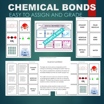 Preview of Chemical Bonds (Covalent, Polar, Ionic, Metallic) Sort & Match STATIONS Activity