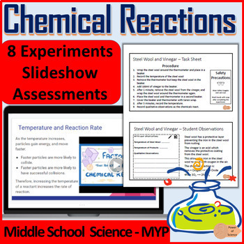 Preview of Chemical Change Lessons, Experiments, Observation Sheets, Slides, Worksheets MYP