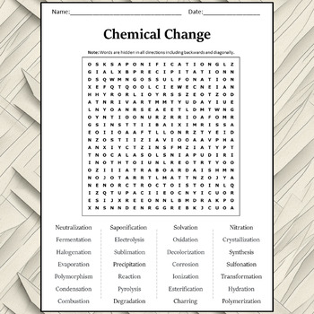 Chemical Change Word Search Puzzle Worksheet Activity by Word Search Corner