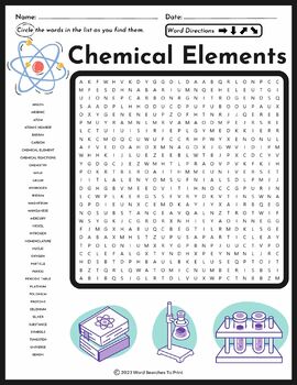 Chemical Elements Word Search Puzzle by Word Searches To Print | TPT