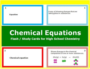 Preview of Chemical Equations: Printable Flash (Study) Cards for quizzes & tests