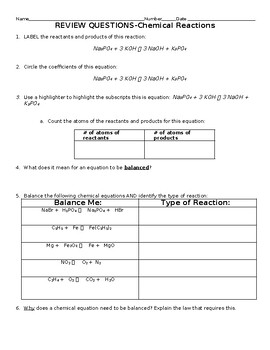 Preview of Chemical Equations Unit Review packet