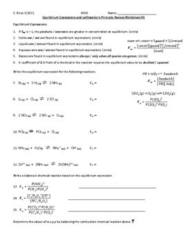 Preview of Chemical Equilibrium LeChatelier's Principle 5-page Worksheet Packet; EDITABLE