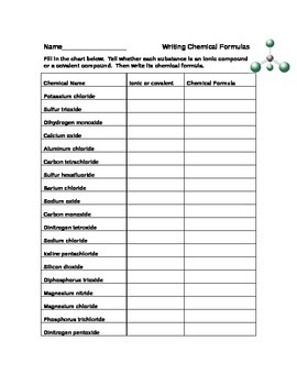 Chemical Formula Worksheet by Lesson Universe | Teachers Pay Teachers