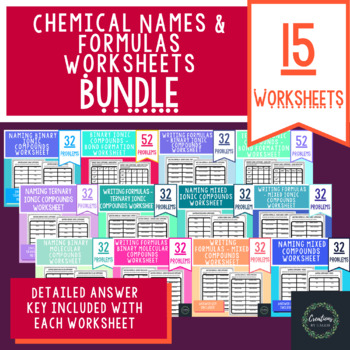 Preview of Chemical Names and Formulas Worksheets Bundle - Keys Included