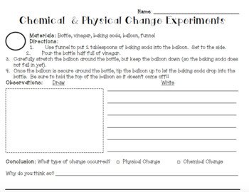 Preview of 5th Grade Chemical & Physical Change Lesson / Experiments