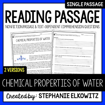 Preview of Chemical Properties of Water Reading Passage | Printable & Digital