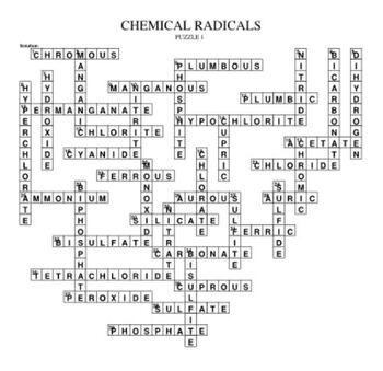 Chemical Radicals Crossword Puzzles by Ah Ha Lessons TPT