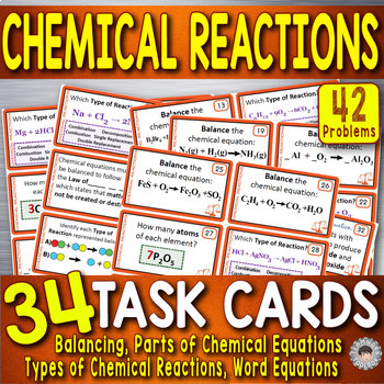 Preview of Chemical Reactions-34 TASK CARDS~ Balancing Equations & Types of Reactions