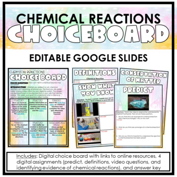 Preview of Chemical Reactions Digital Choice Board- Editable