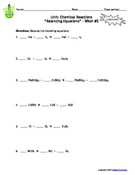 Preview of Homework Worksheets: Chemical Reactions - Set of 8!  Answers included!