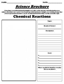 Preview of Chemical Reactions "Informational Brochure" UDL WebQuest & Worksheet