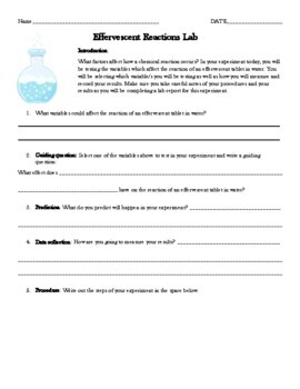 Preview of Chemical Reactions Lab Activity--Inquiry, Student-designed, Elementary/Middle