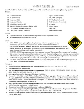Preview of Chemical Reactions Lab (with Lab Video for Virtual Learning!)