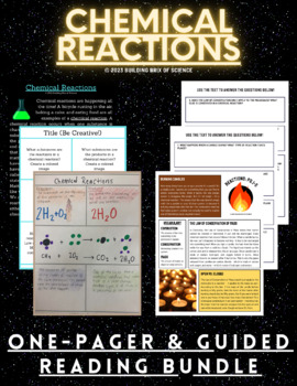 Preview of Chemical Reactions One-Pager + Guided Reading Activity Bundle