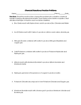 chemical equation balancer word problems