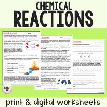 Preview of Chemical Reactions - Reading Comprehension Worksheets
