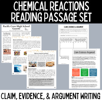 Preview of Chemical Reactions Reading and Worksheets Set NGSS Physical Science