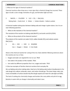 Chemical Reactions Worksheet 2 by Science Master | TpT