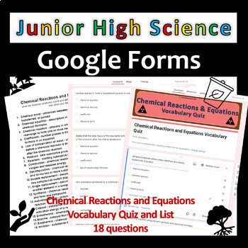 Preview of Chemical Reactions and Equations Vocab Quiz | JH Science | Google Forms