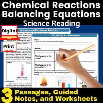 Preview of Chemical Reactions & balancing equations Science Reading Comprehension Passages