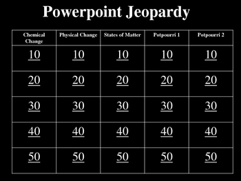 Preview of Chemical and Physical Change Jeopardy PowerPoint Review Game