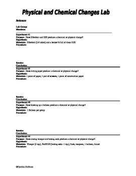 Chemical and Physical Change Lab by Cindy Huffman | TPT