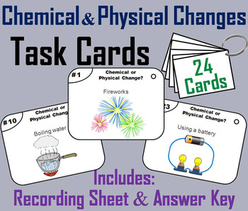 Preview of Chemical and Physical Changes Task Cards (Properties of Matter Activity)