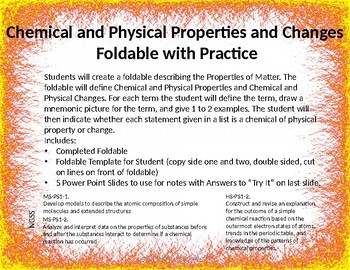 Preview of Chemical and Physical Properties and Changes Foldable with Practice