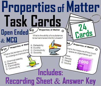 Preview of Chemical and Physical Properties of Matter Task Cards Activity