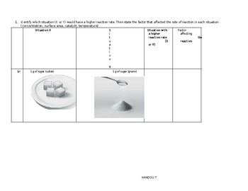 Preview of Chemical reactions worksheet - rate - balancing - endo/exo