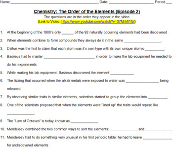 Chemistry A Volatile History The Order Of The Elements Great Sub Plans