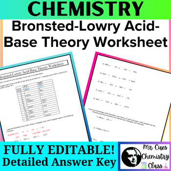 Preview of Chemistry Acid Base Unit Bronsted Lowry Acid Base Equations Worksheet (w/ KEY )