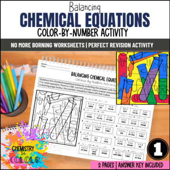 Preview of Chemistry Balancing Chemical Equations Worksheets Colour by Number Activities