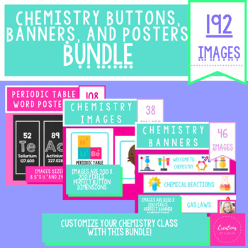 Preview of Chemistry Buttons, Banners, and Posters Bundle - EDITABLE Buttons and Banners