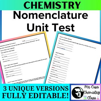 Preview of Chemistry Chemical Nomenclature (Naming Compounds) Full Unit Test Exam